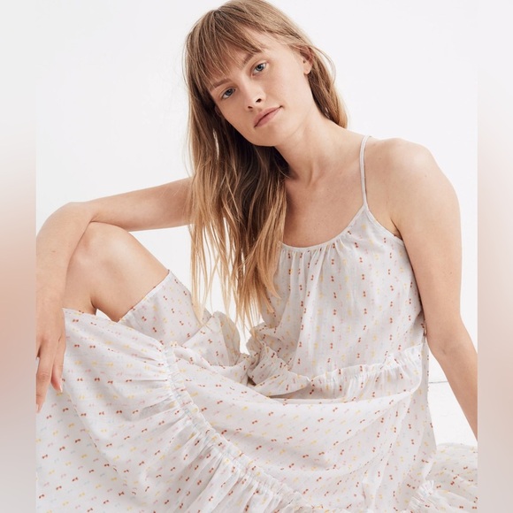 Madewell Tiered Cover-Up Dress Nightgown in Rainbow Clipdot Medium Cottagecore - Picture 14 of 15